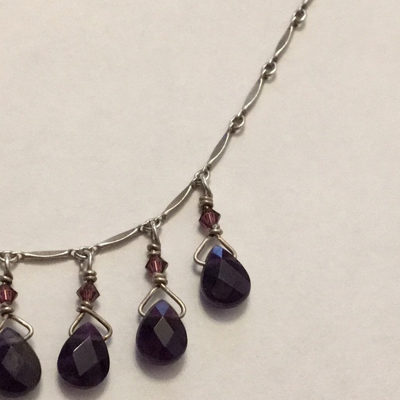 Sterling & Amethyst teardrops vintage artisan necklace - Picture 6 of 16